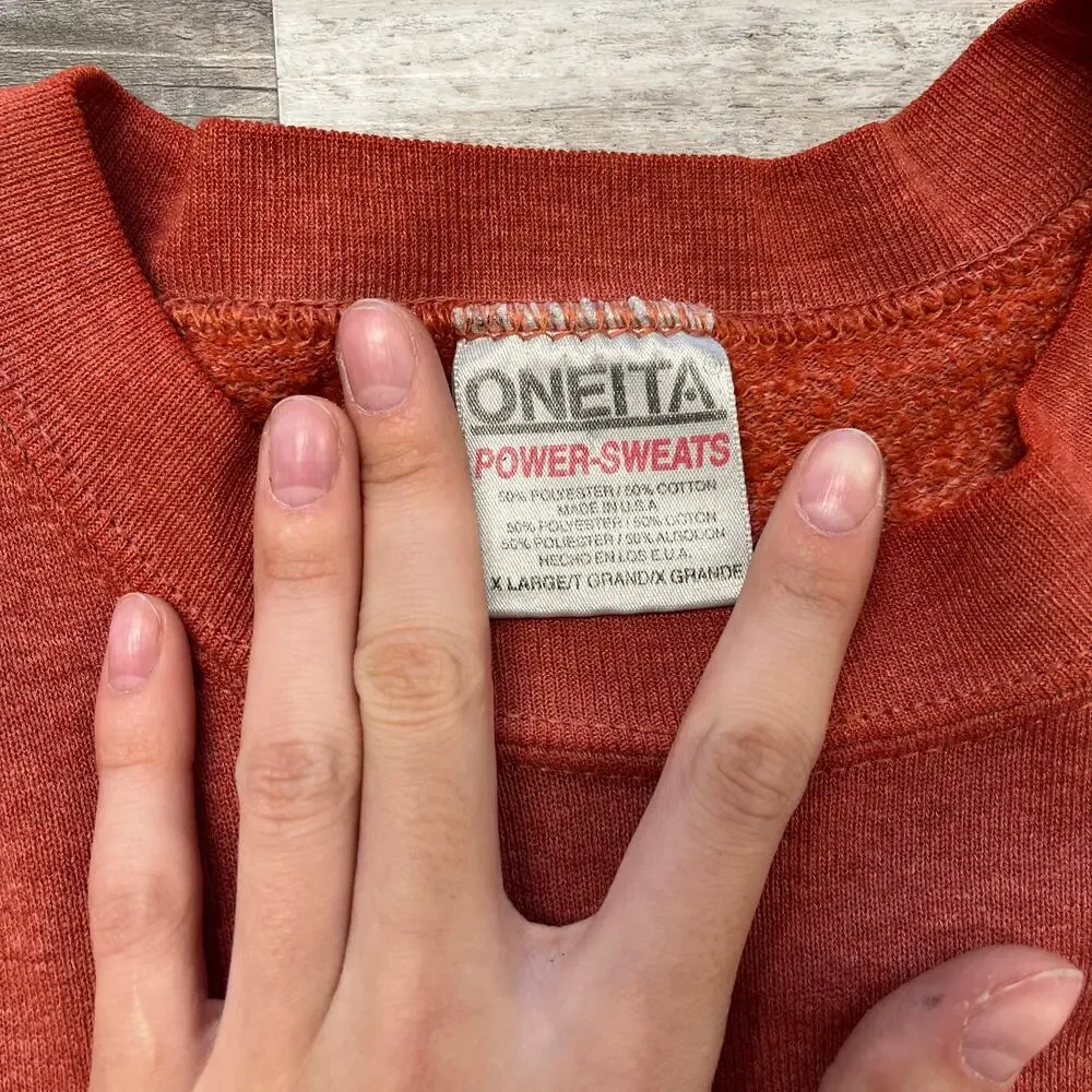 Vintage 90s Oneita Brown West Virginia Mens XL Pullover Sweatshirt Spellout - Picture 3 of 6